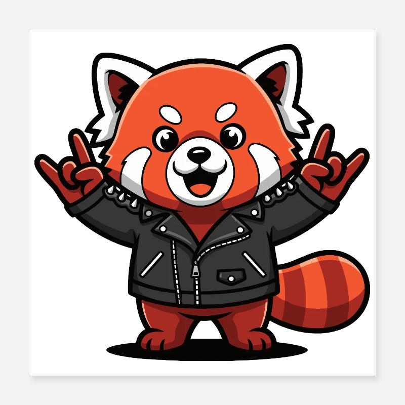 Roter Panda in Lederjacke Poster 40x40 cm