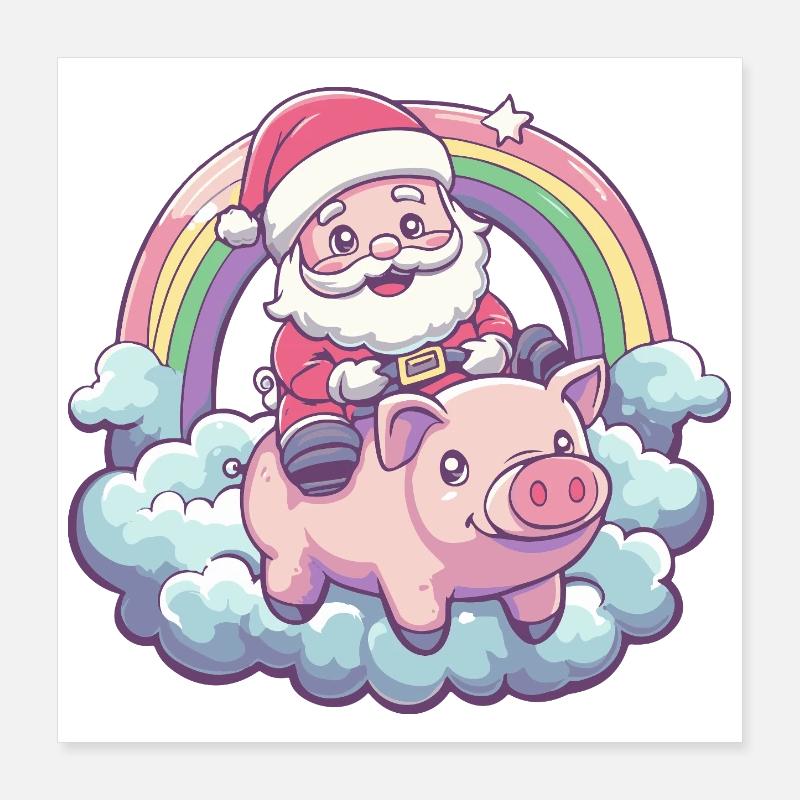 Cochon Père Noël Noël Poster 40 x 40 cm