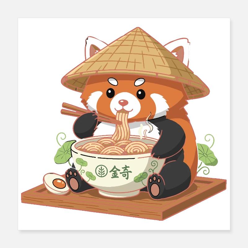 Panda Ramen with Straw Hat Poster 16" x 16" (40x40 cm)