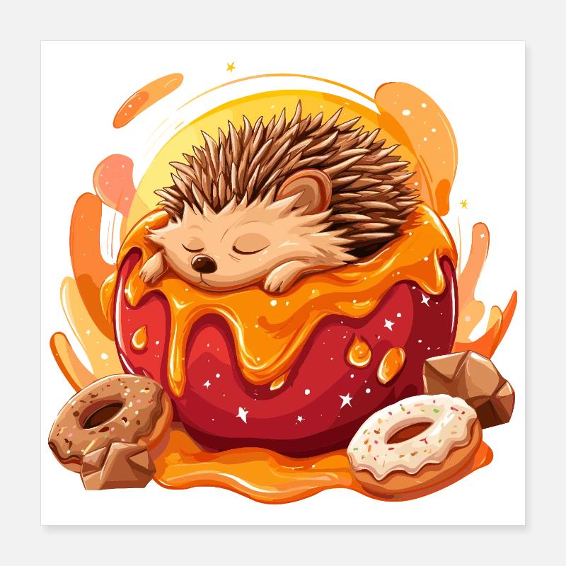Cuddly hedgehog in a donut Poster 16" x 16" (40x40 cm)