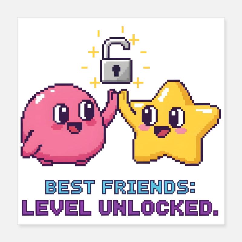 Beste Freunde BFF Pixel Gaming Level Up Poster 40x40 cm