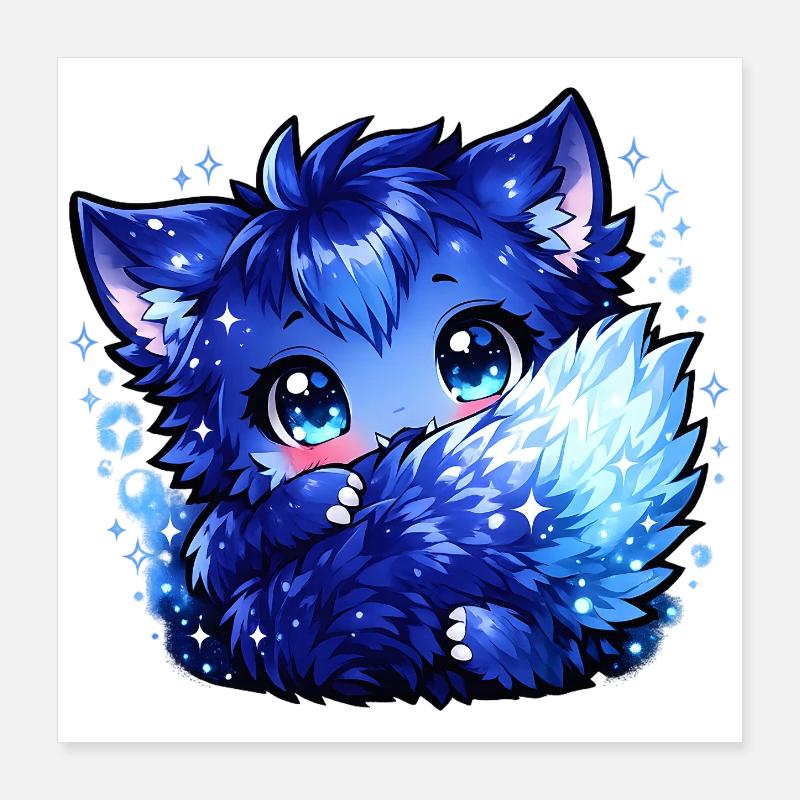 Design du Chibi du Renard Glace Bleu Poster 40 x 40 cm