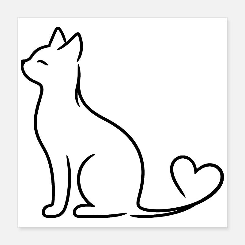 Chat élégant à queue de cœur | Ligne Minimal Love Ar Poster 40 x 40 cm