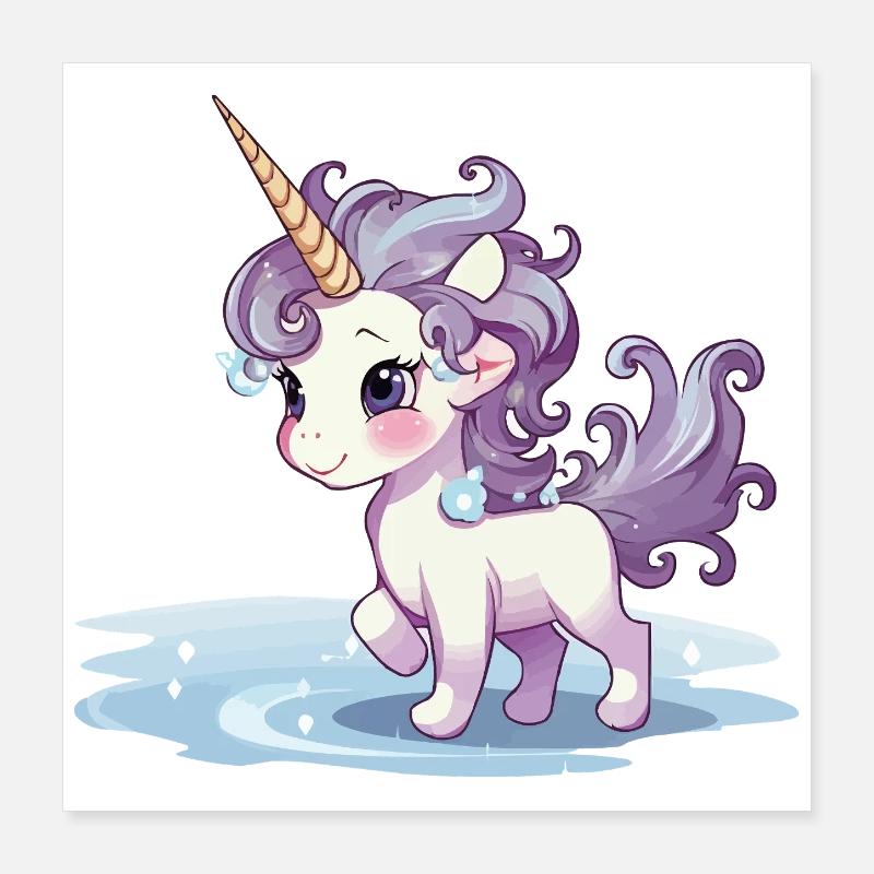 Violettes Einhorn am Eissee Poster 40x40 cm
