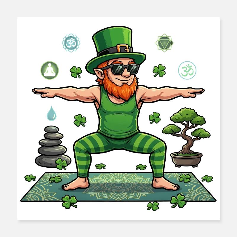Namasté de Yoga Leprechaun de la Saint-Patrick Poster 40 x 40 cm