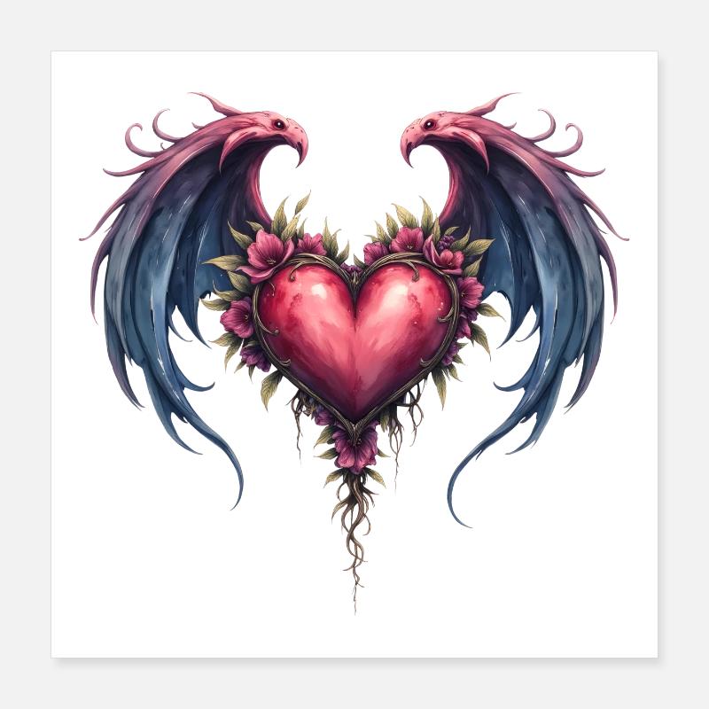 Cœur fleuri ailé Poster 40 x 40 cm
