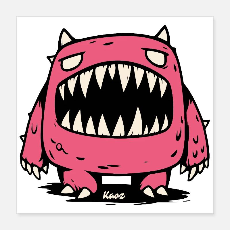 Pink Monster with Big Pointed Teeth Poster 16" x 16" (40x40 cm)