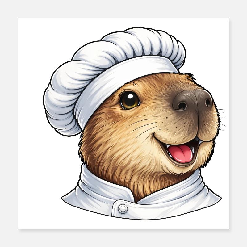 Dessin animé mignon du Chef Capybara Poster 40 x 40 cm