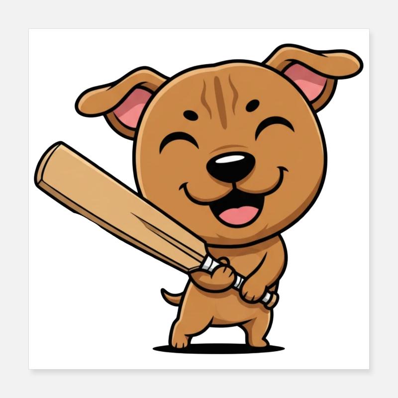 Chiot de dessin animé de baseball mignon Poster 40 x 40 cm