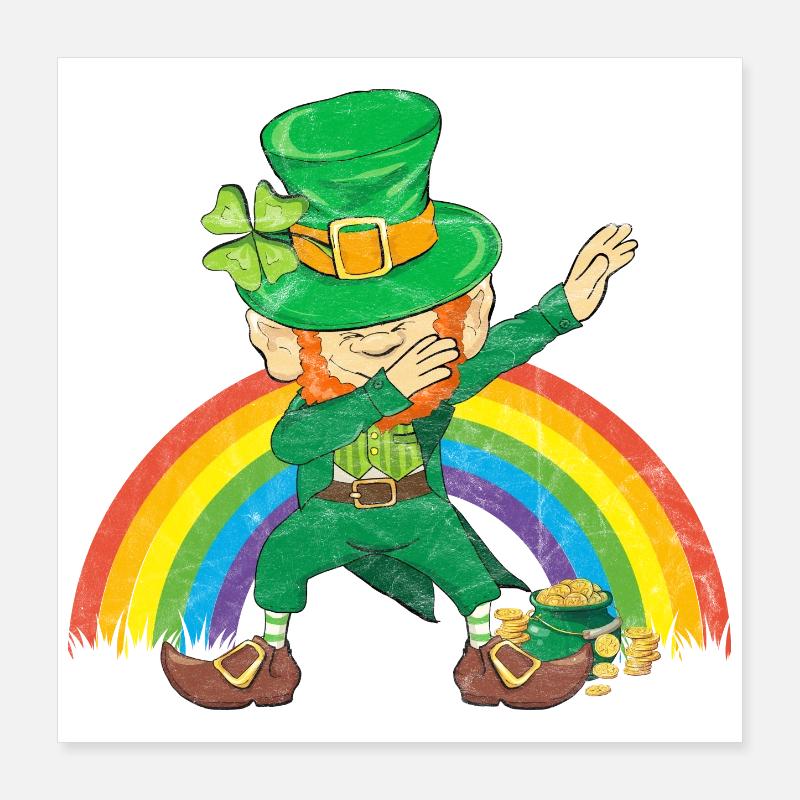 Tanzender Kobold Dabbing Regenbogen Poster 40x40 cm