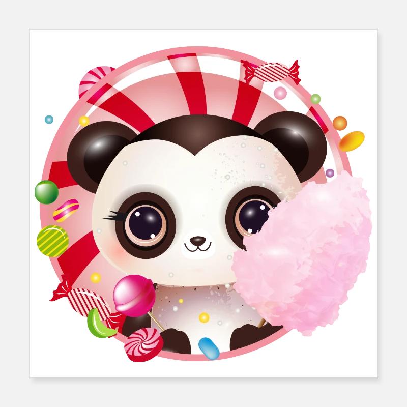 Cute panda bear with cotton candy & candy Poster 16" x 16" (40x40 cm)