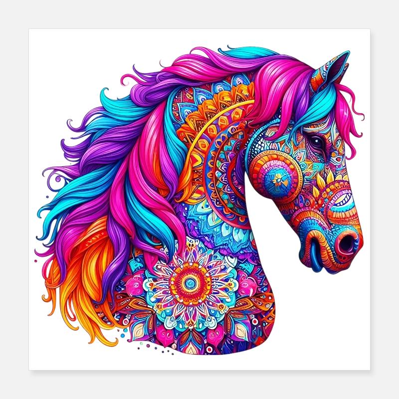 Cheval Mandala Dessin Inde Inde Poster 40 x 40 cm