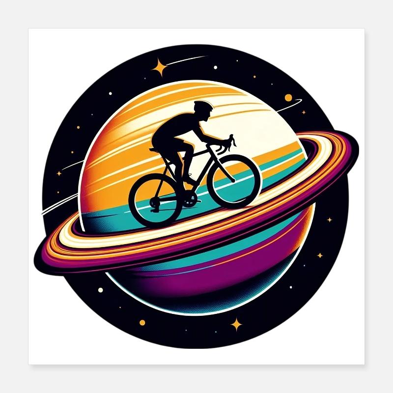 Cycliste sur Saturne Poster 40 x 40 cm