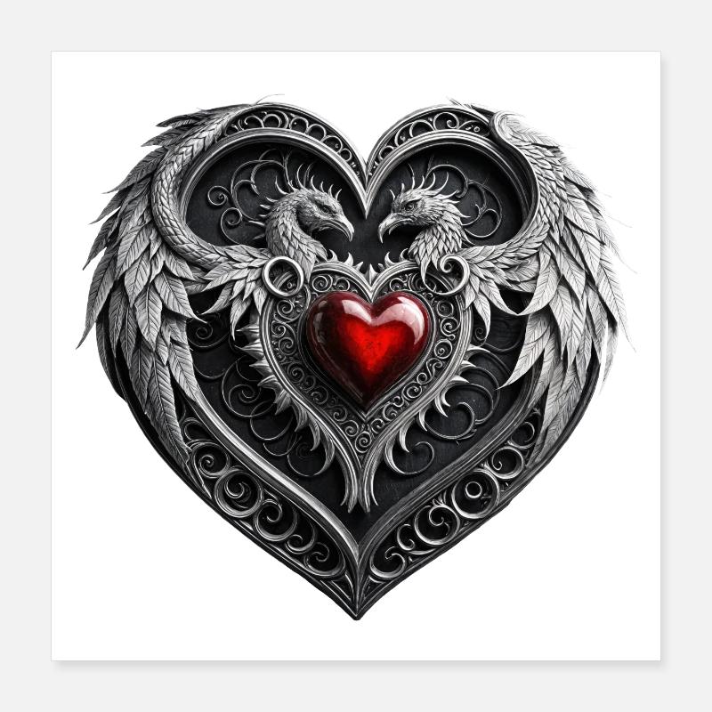 Coeur en argent avec des ailes. Poster 40 x 40 cm