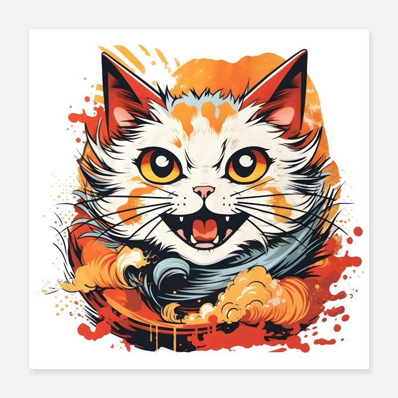 Cat Anime Style Poster 16" x 16" (40x40 cm)