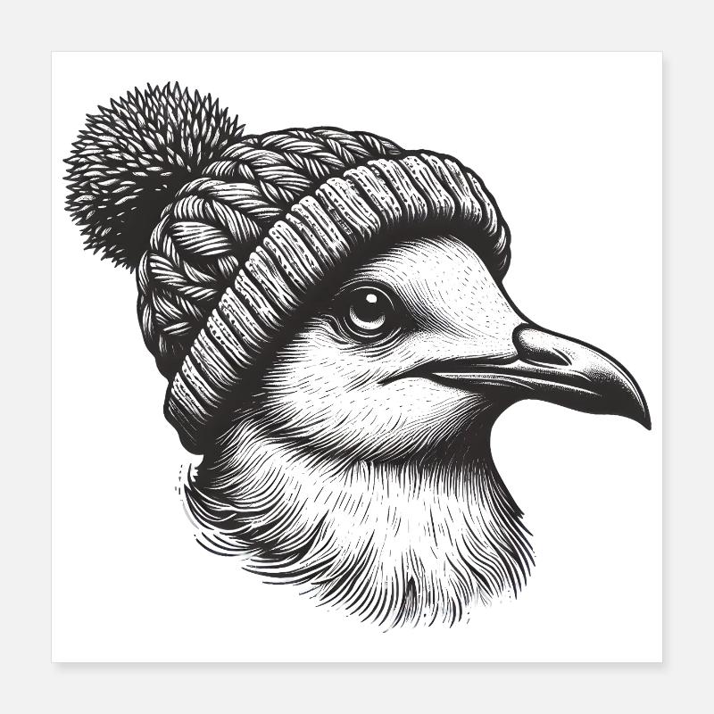Mouette avec chapeau à pompon Poster 40 x 40 cm