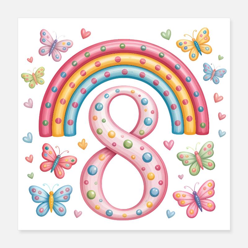 Regenbogen Schmetterling 8. Geburtstag Mädchen Poster 40x40 cm