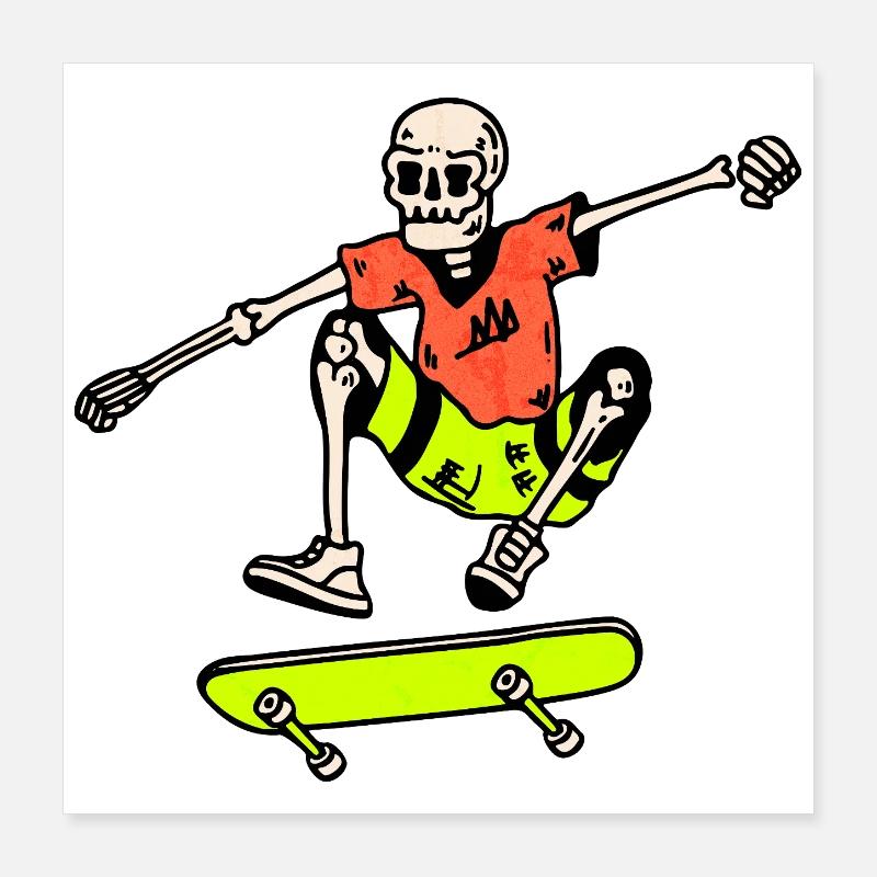 Neon Skate Skeleton – Ollie Retro 90s Poster 16" x 16" (40x40 cm)