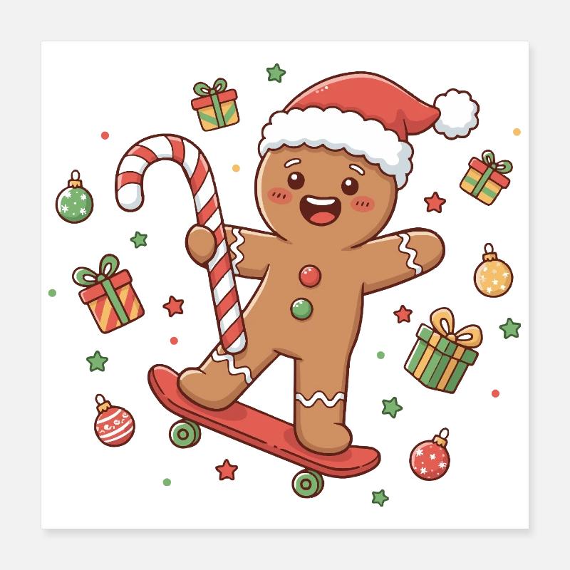 dessin animé de planche à roulettes de Noël Poster 40 x 40 cm