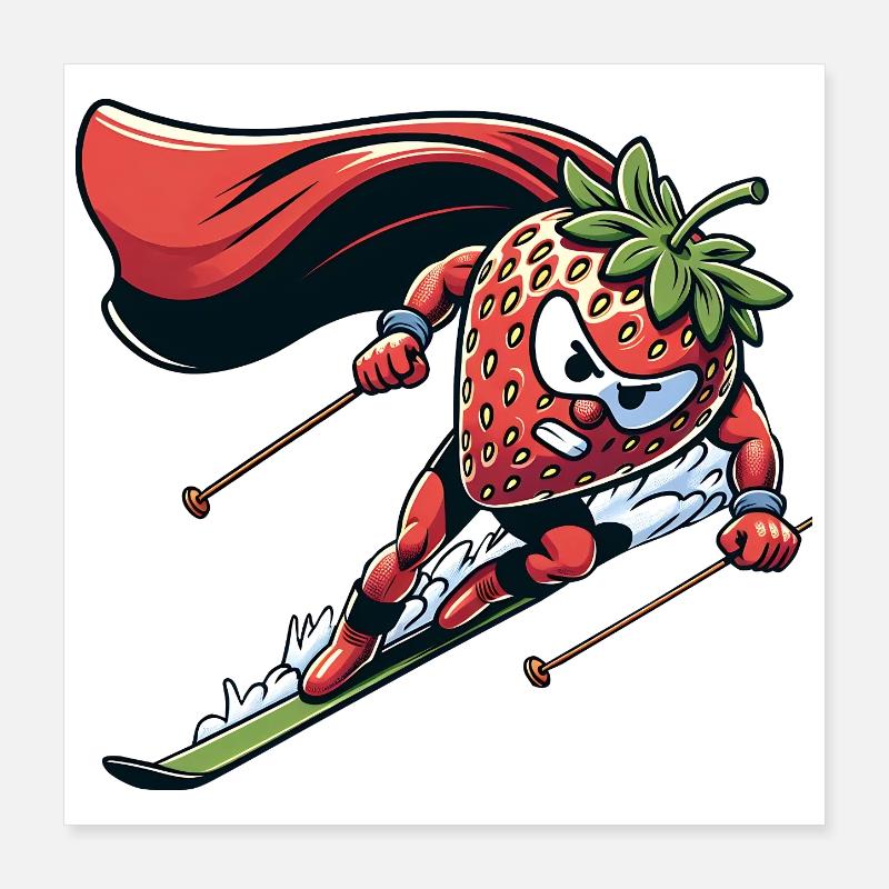 Fraise Super-héros Ski Plaisir d’hiver Poster 40 x 40 cm
