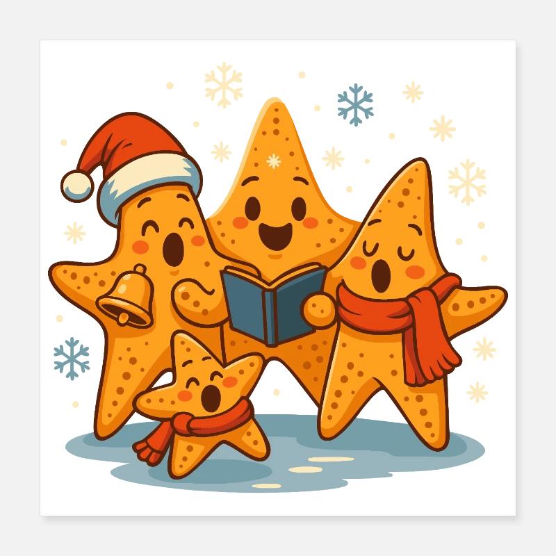 Weihnachten singende Seesterne Maritim Poster 40x40 cm