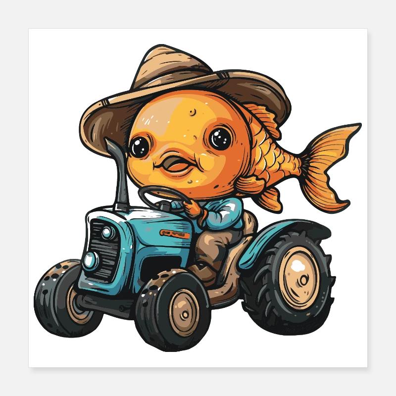 Goldfisch Traktor Farmer Poster 40x40 cm