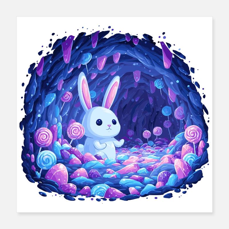 Le Lapin Bleu dans la Forêt de Cristal Poster 40 x 40 cm