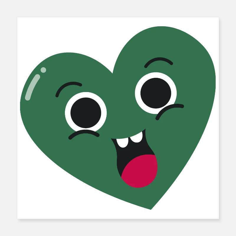 Cœur Vert Souriant Poster 40 x 40 cm