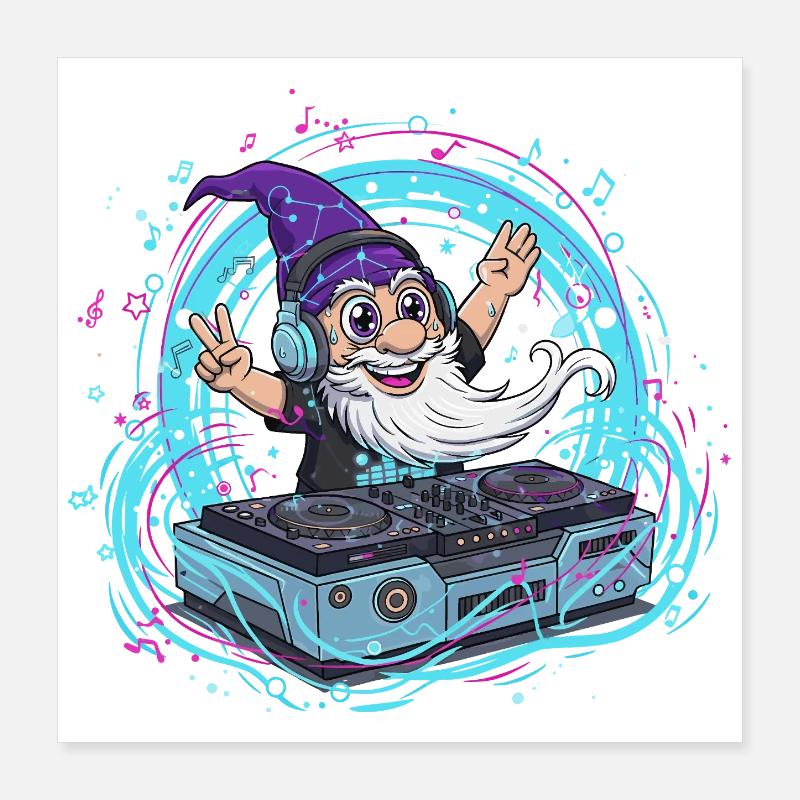 Gnome DJ en temps néon Poster 40 x 40 cm