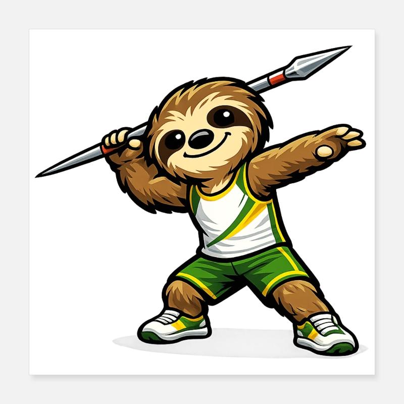 Speerwerfender Sloth Sportheld Poster 40x40 cm