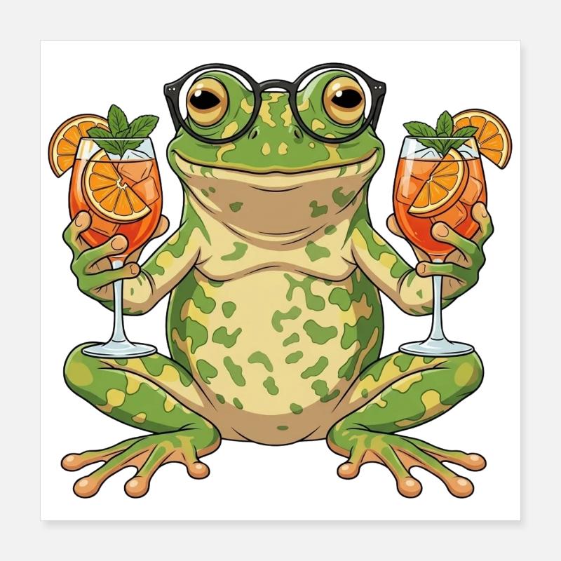 Frog with cocktail glasses Poster 16" x 16" (40x40 cm)