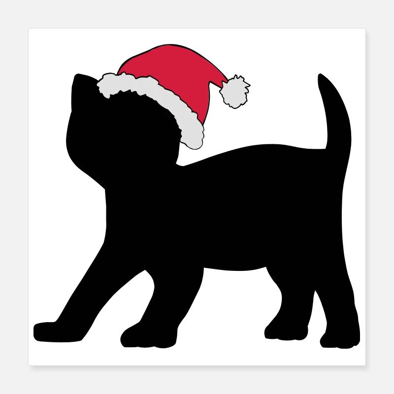 Chaton dans un chapeau de Noël. Poster 40 x 40 cm