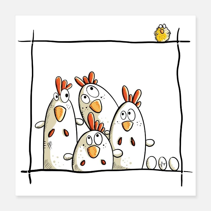 Poulets heureux Poster 40 x 40 cm