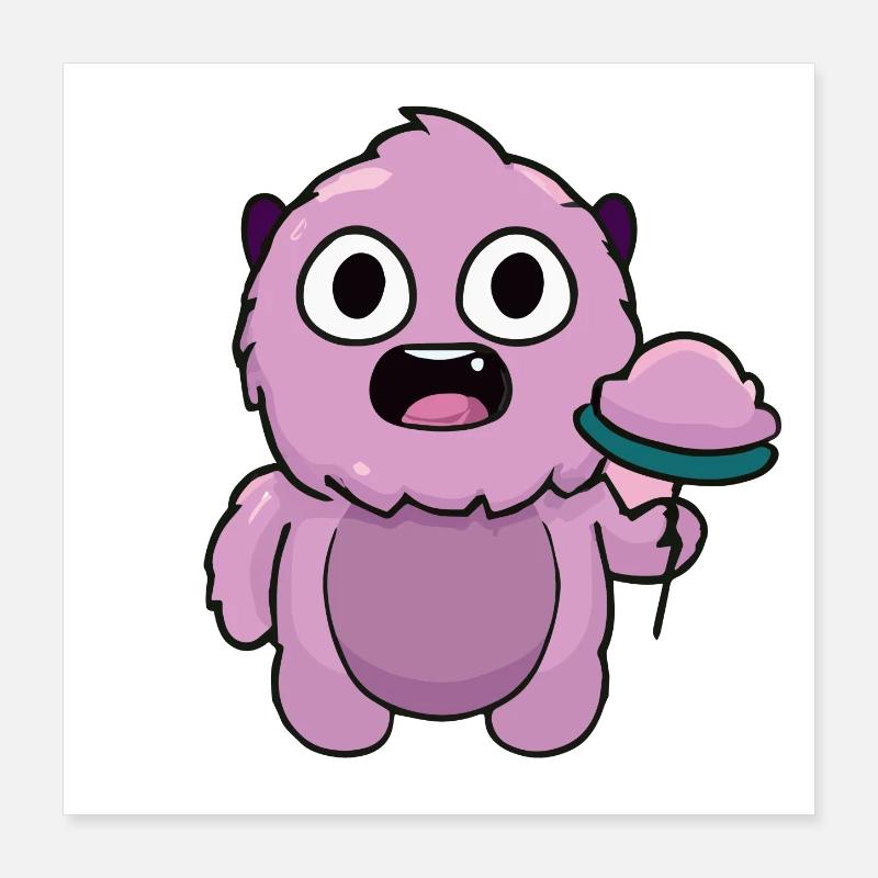 Süßes pinkes Monster | Lustiges Lutscher-Chibi Poster 40x40 cm