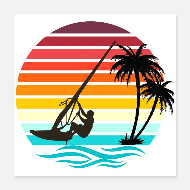Windsurfer - Rétro Vintage Sunset Poster 40 x 40 cm