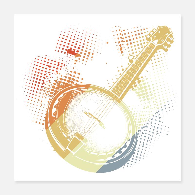 Banjo Dessin Rétro Poster 40 x 40 cm