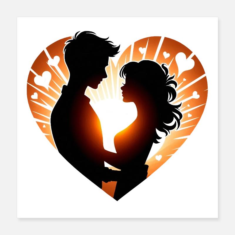 Romantische Silhouette Herz Design Poster 40x40 cm