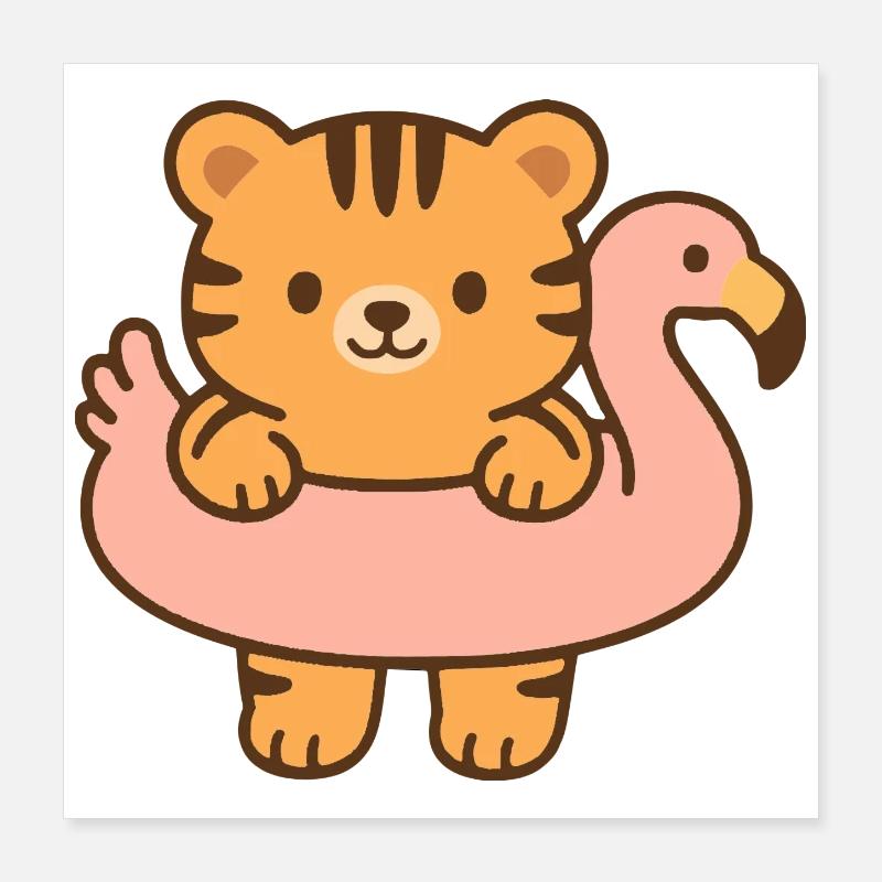 Little Tiger on Pink Float Poster 16" x 16" (40x40 cm)