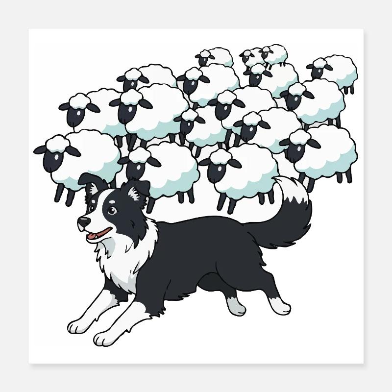 Border Collie and Clouds Sheep Poster 16" x 16" (40x40 cm)