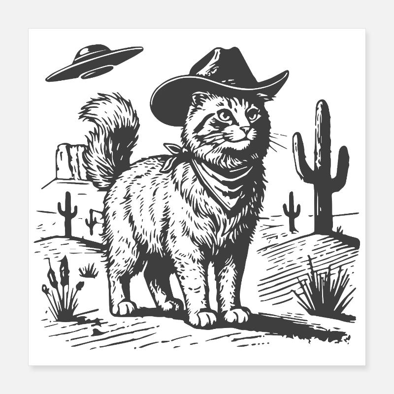 Chat cow-boy dans le désert de science-fiction Poster 40 x 40 cm
