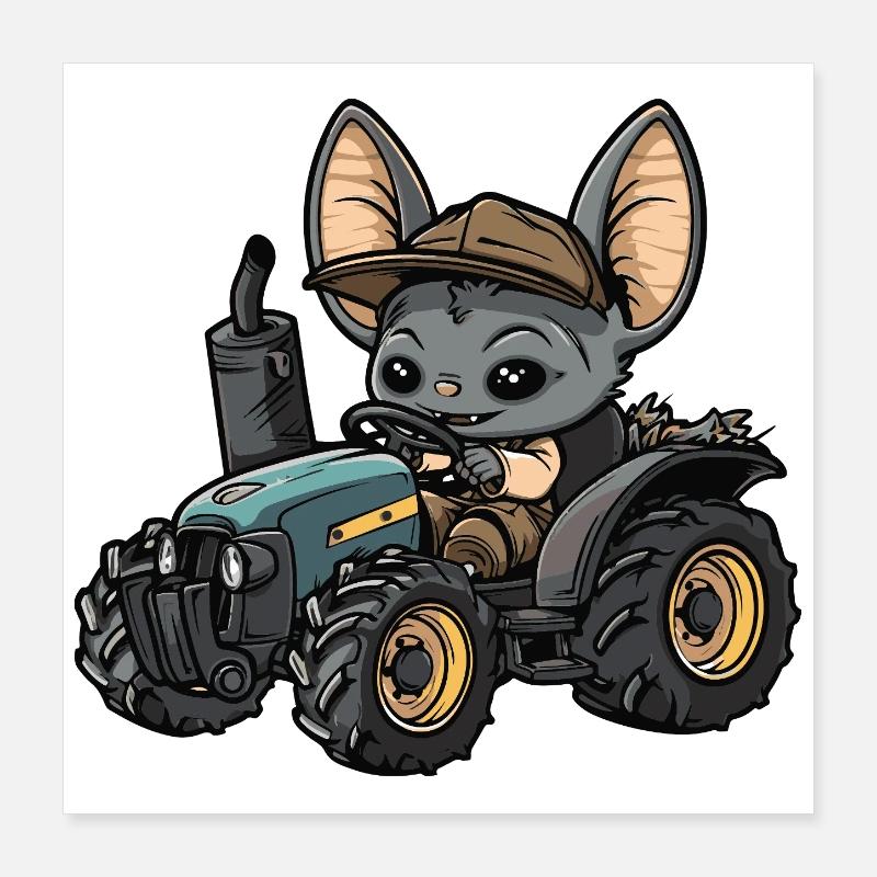 Fledermaus Traktor Farmer Poster 40x40 cm