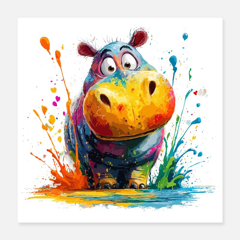 Éclaboussure d’hippopotame colorée Poster 40 x 40 cm