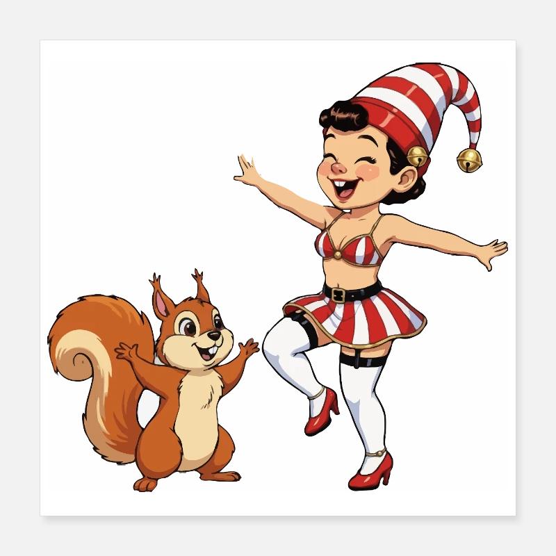 Fille lutin avec un écureuil Poster 40 x 40 cm