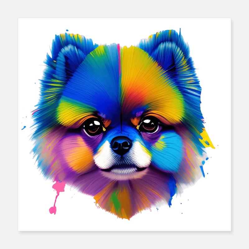 Portrait coloré d’éclaboussures de chien poméranien Poster 40 x 40 cm