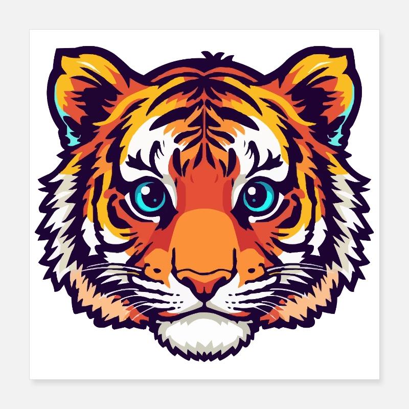 Illustration colorée de tête de tigre Poster 40 x 40 cm