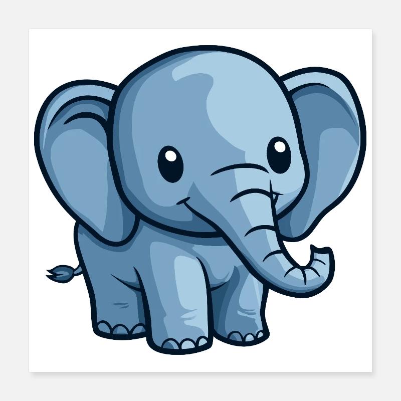 Motif d’éléphant de dessin animé bleu Poster 40 x 40 cm