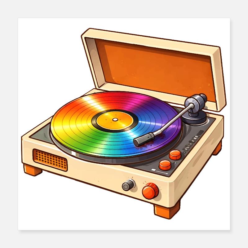 Retro turntable with rainbow record Poster 16" x 16" (40x40 cm)