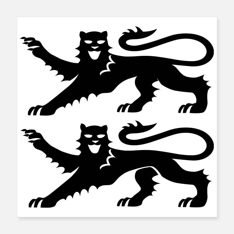 Blason Normandie 2 Léopards Noir Poster 40 x 40 cm