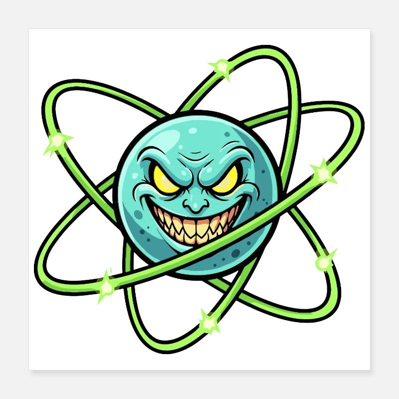 Grimmiger Mond mit Atomring Poster 40x40 cm