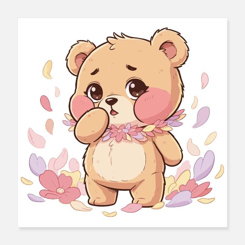 Ours délicat avec une couronne de fleurs Poster 40 x 40 cm